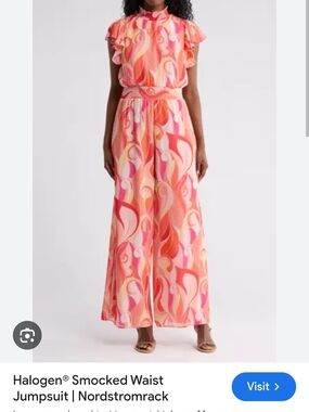 Halogen Multi Colored Ruffle-Sleeve Smocked Jumpsuit